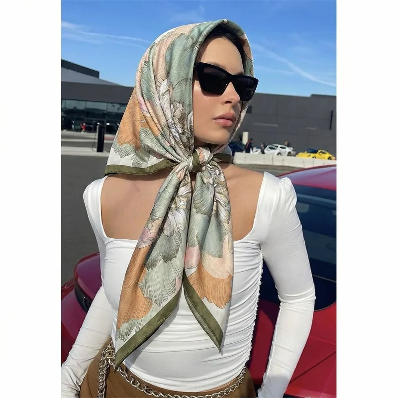 SHIREEN Square Satin Print Scarf - 90cm