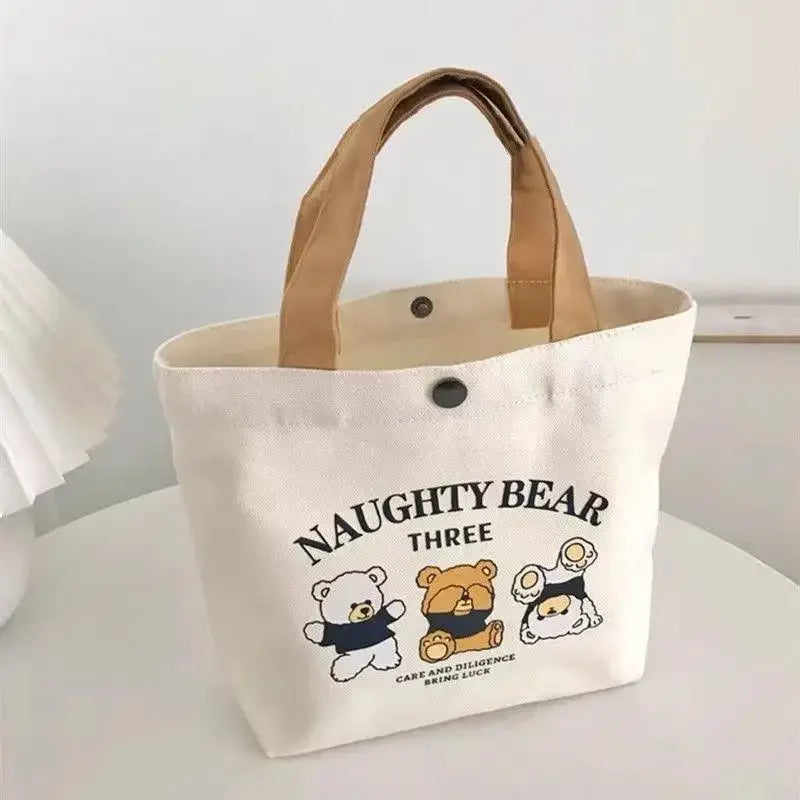 SHIREEN Cute Bear Canvas Mini Tote Bag