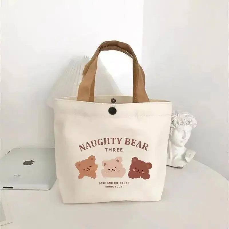 SHIREEN Cute Bear Canvas Mini Tote Bag