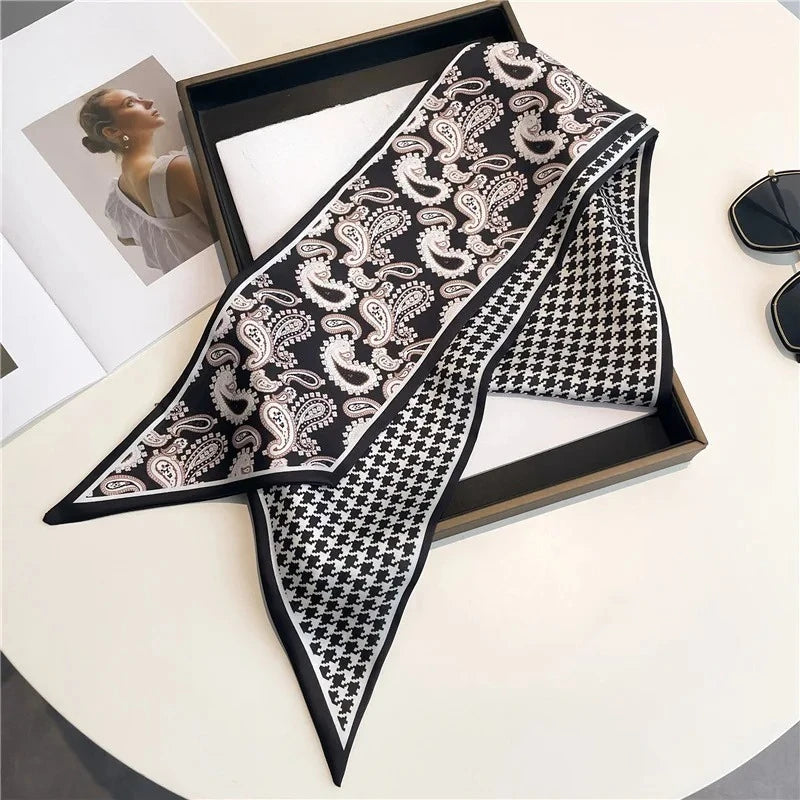 SHIREEN Horse Print Silk-Style Scarf - Elegant Neck & Hair Accessory