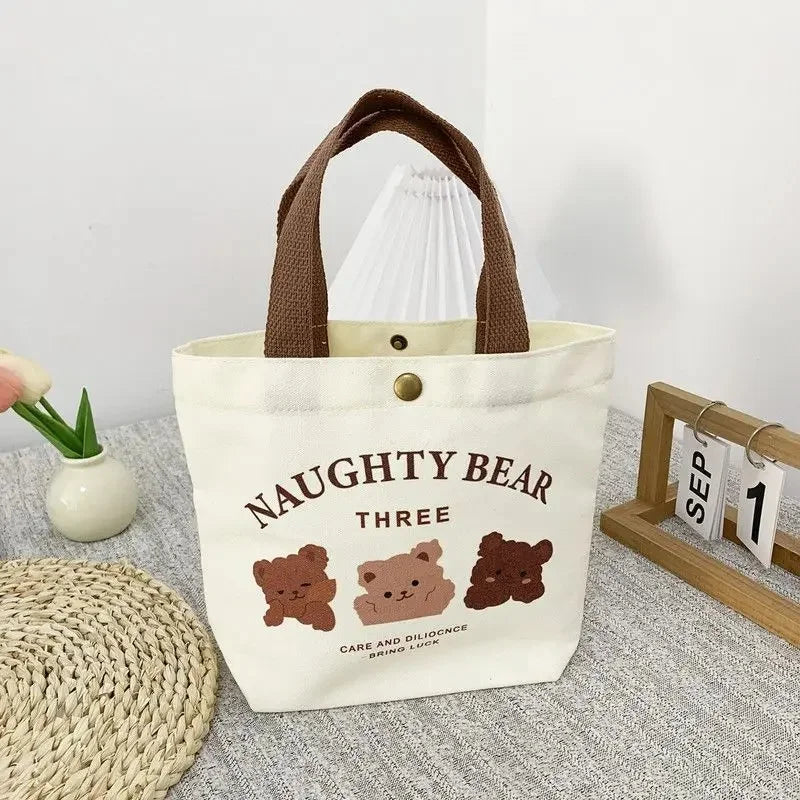 SHIREEN Cute Bear Canvas Mini Tote Bag
