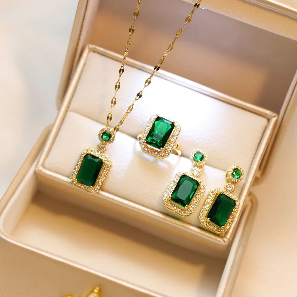 SHIREEN 4-Piece Rhinestone Jewelry Set - Necklace, Earrings & Ring