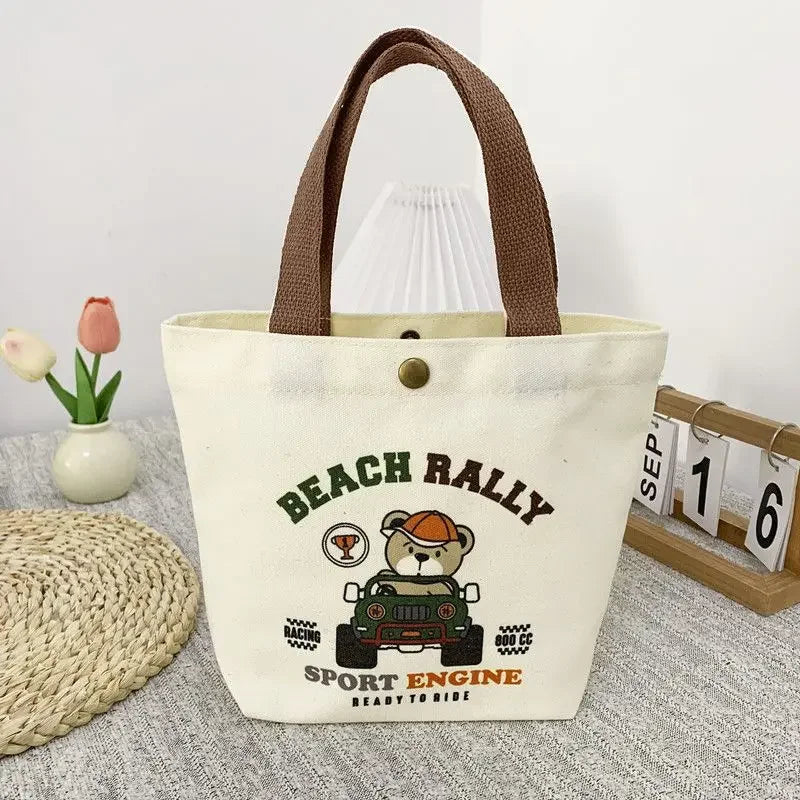 SHIREEN Cute Bear Canvas Mini Tote Bag