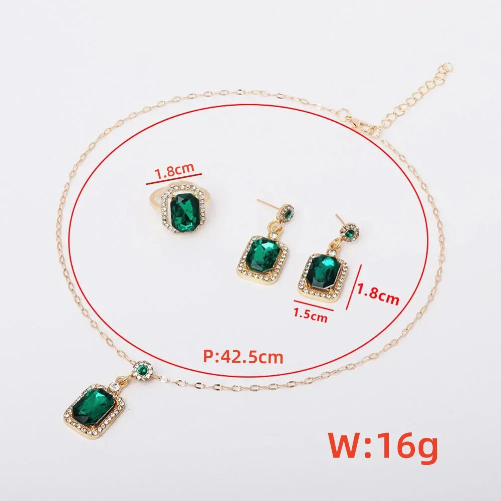 SHIREEN 4-Piece Rhinestone Jewelry Set - Necklace, Earrings & Ring