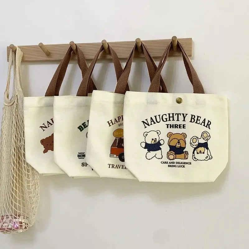SHIREEN Cute Bear Canvas Mini Tote Bag