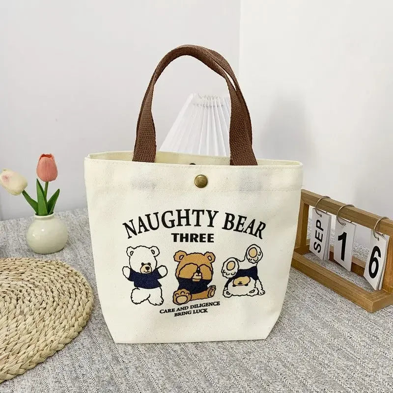 SHIREEN Cute Bear Canvas Mini Tote Bag