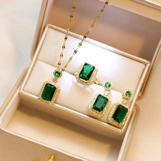 SHIREEN 4-Piece Rhinestone Jewelry Set - Necklace, Earrings & Ring