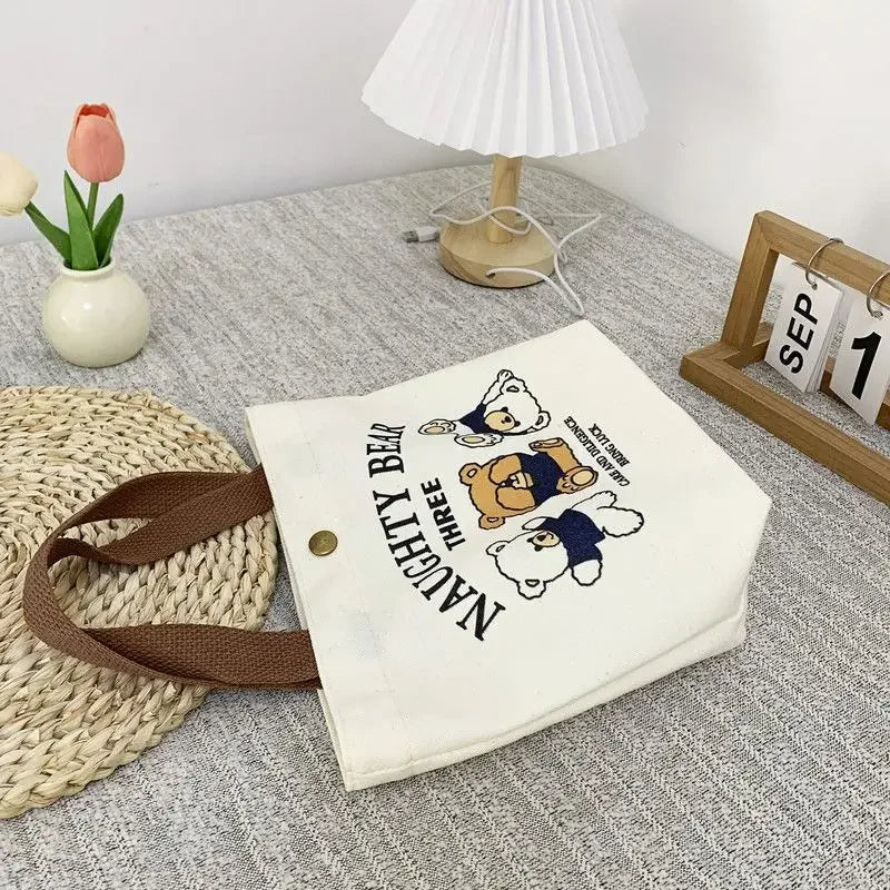 SHIREEN Cute Bear Canvas Mini Tote Bag