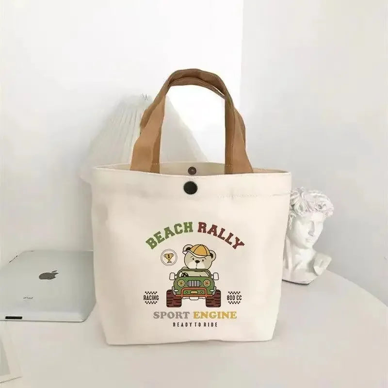 SHIREEN Cute Bear Canvas Mini Tote Bag