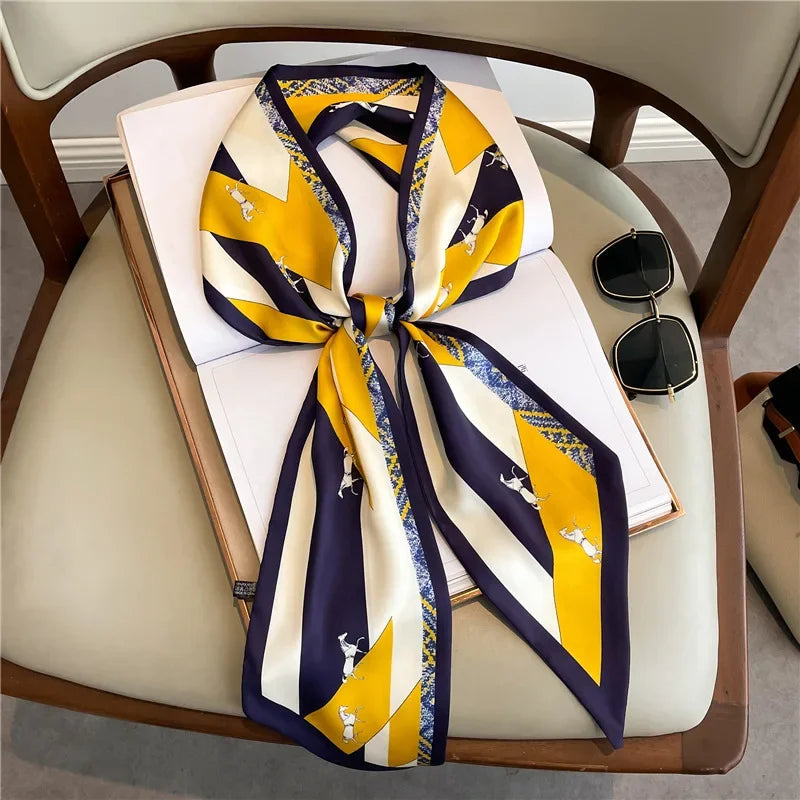 SHIREEN Horse Print Silk-Style Scarf - Elegant Neck & Hair Accessory