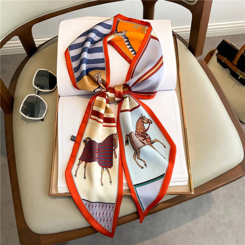 SHIREEN Horse Print Silk-Style Scarf - Elegant Neck & Hair Accessory