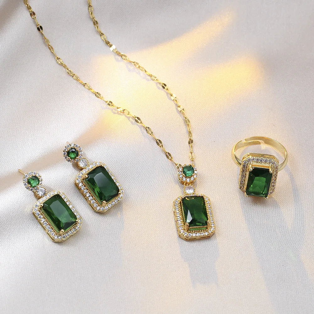 SHIREEN 4-Piece Rhinestone Jewelry Set - Necklace, Earrings & Ring